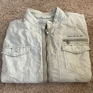 Guess Moto Denim Jacket In Light Gray